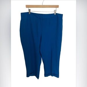 Ellen Tracy Women's Blue 100% Linen Cropped Capri Pants Size 14 Preppy Casual